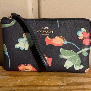 Coach Navy Floral Wristlet